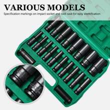 20-Piece Impact Wrench Socket Set 1/2" 8-32 Mm Hexagon Power Socket Wrench Nut - Green - View 2