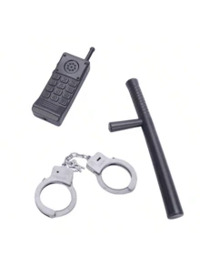 4pcs Halloween Costume Play Toys, Random Style Including Plastic Handcuffs, Walkie-Talkie, Hat And Baton - Black - View 9