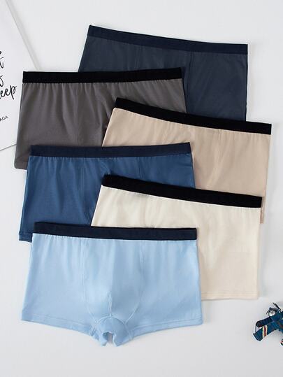 6pcs Boys' Solid Color Comfortable, Soft & Breathable Underwear, Suitable For Boys Aged 8-12 Years Old
