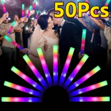 50pcs Foam Glow Sticks, LED Glow Sticks, Suitable For Party Decorations, Colorful Flashing Glow Sticks, Can Be Used For Christmas, Wedding, Birthday Concert, Festival Celebration, New Year's Eve Club, Graduation Party And Halloween Carnival - Seven Colors and Three Functions - View 1