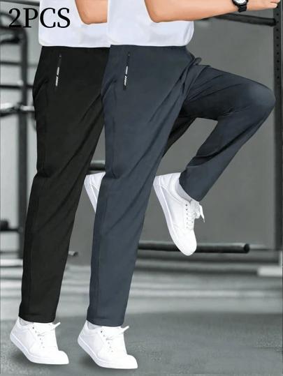2 piezas Pantalones casuales de malla transpirable para adolescentes, versátiles y con estilo para ejercicio, deportes, al aire libre, correr, baloncesto, fútbol, primavera/verano
