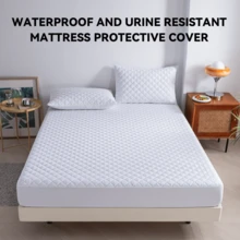 1pc Full-Size Waterproof Bed Sheet, Skin Friendly Quilted Mattress Cover, Room Decoration, 11.02 Inch Deep Pocket Solid Color Square Grid Bedding, Soft And Comfortable Home Essentials, Suitable For Single, Twin, Large, And Extra Large Mattresses, Universal For All Seasons, Autumn Decoration, New Atmosphere Of Home And Life, Machine Washable - Black - View 3