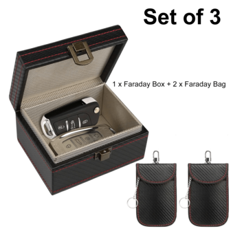 Set Of 1 Faraday Box With 2 Faraday Bags, RFID Box & Signal Blocking Pouch For Car Keys, Keyless Entry Car Key Safe Protector, Anti-Theft Signal Blocking Cages, Key Fob Protector, Signal Blocker For Keyless Fob For Car Keys Phones