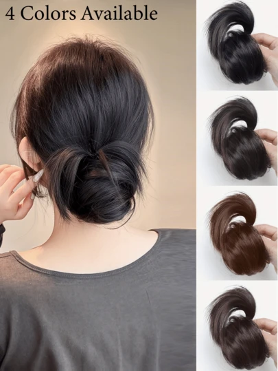 优雅女士发饰，甜甜圈发髻假发，4英寸弹性夹式接发，耐热合成纤维，百搭设计，适合所有发质，佩戴牢固，适合日常佩戴及各种场合。