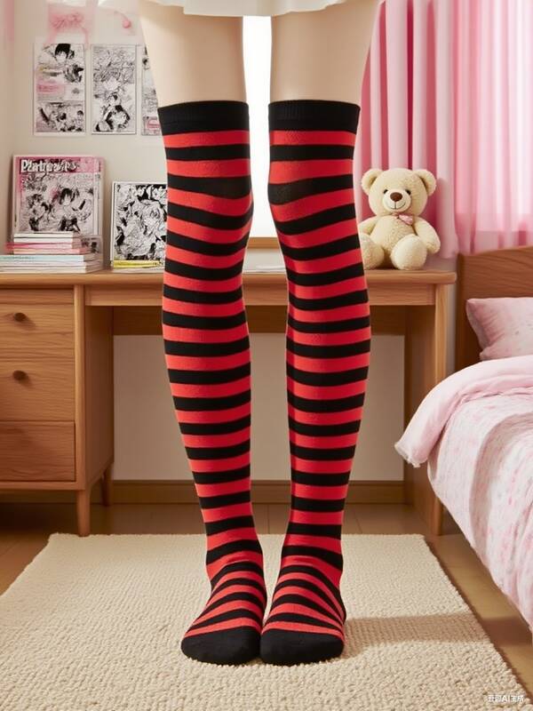 1 pezzo Calze alte a righe gialle, nere e viola, appositamente progettate per il cosplay, serie natalizia da 10.000 giorni, outfit JK con gambe lunghe, calze sopra il ginocchio per coppie, adatte per abbinamenti quotidiani.