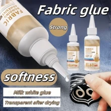Powerful Washable Fabric Glue - Transparent Color-Changing Adhesive, Suitable For Sewing, Crafts And Clothing Repair - No-Sew Alternative, Comes With Precise Application Nozzle To Clearly Fix Soft Nonwoven Fabrics - White - View 1