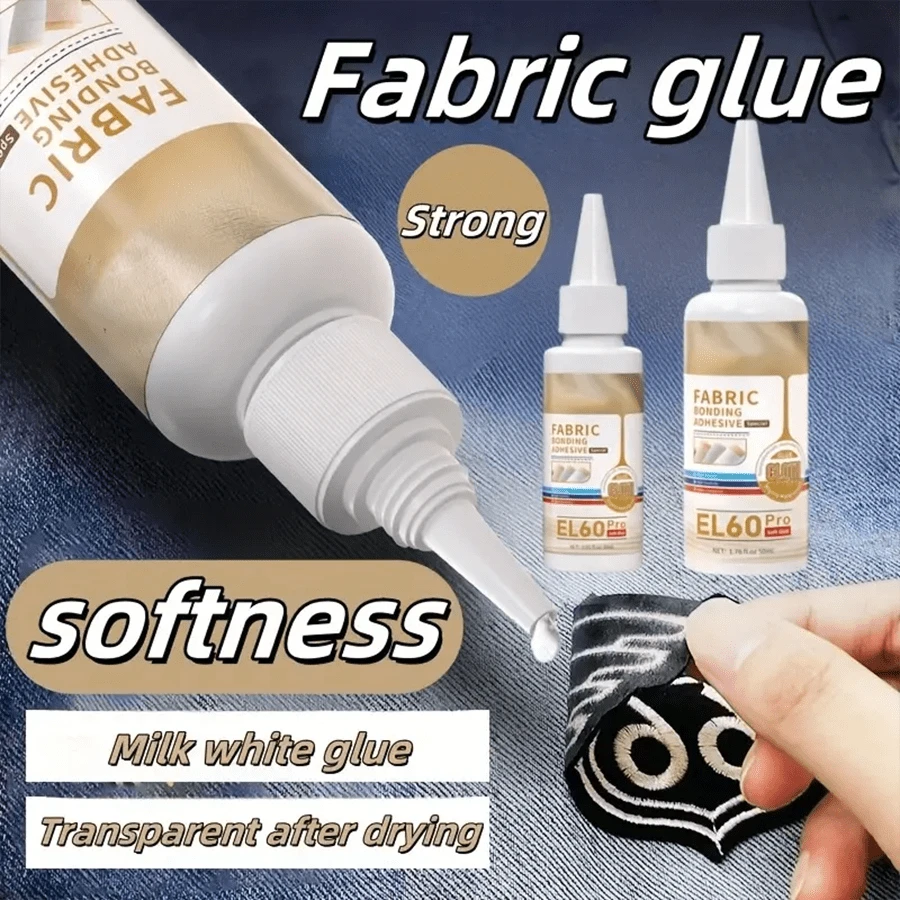 Powerful Washable Fabric Glue - Transparent Color-Changing Adhesive, Suitable For Sewing, Crafts And Clothing Repair - No-Sew Alternative, Comes With Precise Application Nozzle To Clearly Fix Soft Nonwoven Fabrics - White - View 1