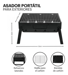 CARDIO BEAT Parrilla portátil fácil armar llevar camping asado equipo para cocina al aire libre ligera y compacta materiales resistentes fácil montaje limpieza sencilla ideal para excursiones - Negro - Ver 3