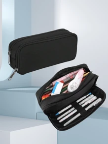 1 pièce Étui à crayons grande capacité FeiFanChoice, avec 2 compartiments, convenant aux enfants, filles, garçons, hommes et femmes. Sac organisateur multifonction noir pour fournitures scolaires et de bureau, rentrée scolaire