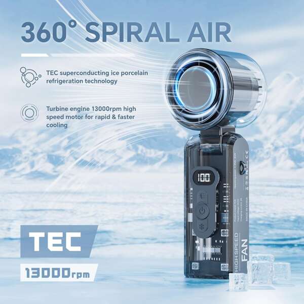 Ventilador de ar manual com luz LED, ventilador de ar de resfriamento, ventilador de ar pessoal de 100 velocidades, ventilador de ar para camping e envio, ventilador de ar recarregável