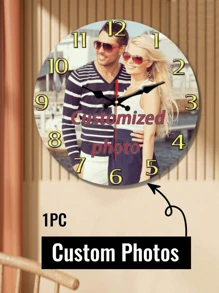 1 Personalized Clock With Picture, Custom Wall Clock, Valentine's Day, Mother's Day, Living Room, Bedroom, Home Decor Customizable Wall Clock Personalized Wall Photo 10/12 Inch Silent Non-Tick Round Decor Kitchen Personalized Wall Clock, Creative Gift 10/12 Inch, Multifunctional, Mildew-Proof, Decorative, Reusable, Exquisite