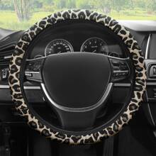 1pc Automotive Interior Four Seasons General Motors Non Inner Ring Elastic Band Leopard Pattern Cotton And Hemp Breathable, Comfortable, Anti Slip, Sweat Wicking All Models General Motors Steering Wheel Cover
