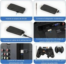 Retro Arcade Console Stick With 20,000 Classic Games, 2 M8 HDMI Wireless Controllers, 64GB Mini Portable Console, 4K Compatible, Most Popular Games Of The 90s - Black - View 2