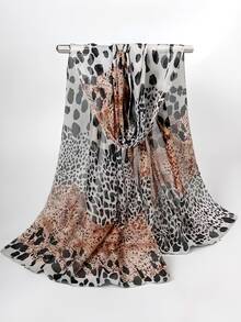 1 件时尚女士花卉印花雪纺围巾，轻盈百搭，适合春季日常穿着 - 粉色 - 查看 4