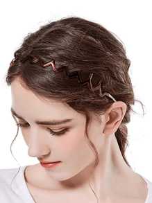 1/2pcs Women's Fashion Hair Hoop,Zigzag And Wave Design, Simple Durable Non-Slip Design, Wave Headband Suitable For Daily Use Or Makeup, Hair Hoop, Zig Zag Hair Hoop, Elegant Design, Bathroom Accessories Hair Accessories - Multicolor - View 2