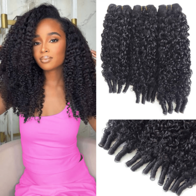 Burmese Curly Human Hair Bundle 3C4A Water Wave 14 Inch Single Bundle, Spiral Curly Ends Untreated, Burmese Curly Hair Bundle, Women's Use, Human Hair, Quick Weave, Natural Black
