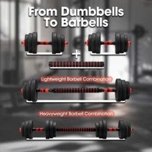 Juego de mancuernas de 20 kg, 3 en 1, juego de pesas ajustables para gimnasio en casa, gimnasio, entrenamiento, con barra de conexión para hombres y mujeres - Negro - Ver 10