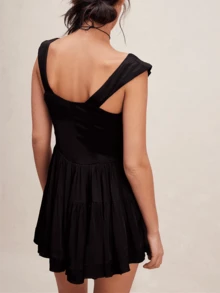 Women Boho Graphic Mini Dress Ruffle Strap A Line Sundress Graffiti Short Babydoll Dress Floral Going Out Dresses - màu đen - Xem 2