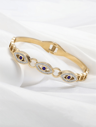 Fashionable Stainless Steel Evil Eye Design With Diamond Bracelet, Suitable For Women To Wear Daily
