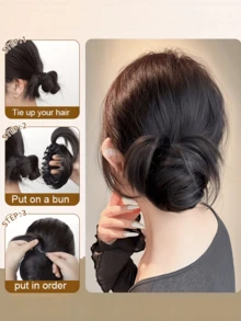 优雅女士发饰，甜甜圈发髻假发，4英寸弹性夹式接发，耐热合成纤维，百搭设计，适合所有发质，佩戴牢固，适合日常佩戴及各种场合。 - 彩色 - 查看 3