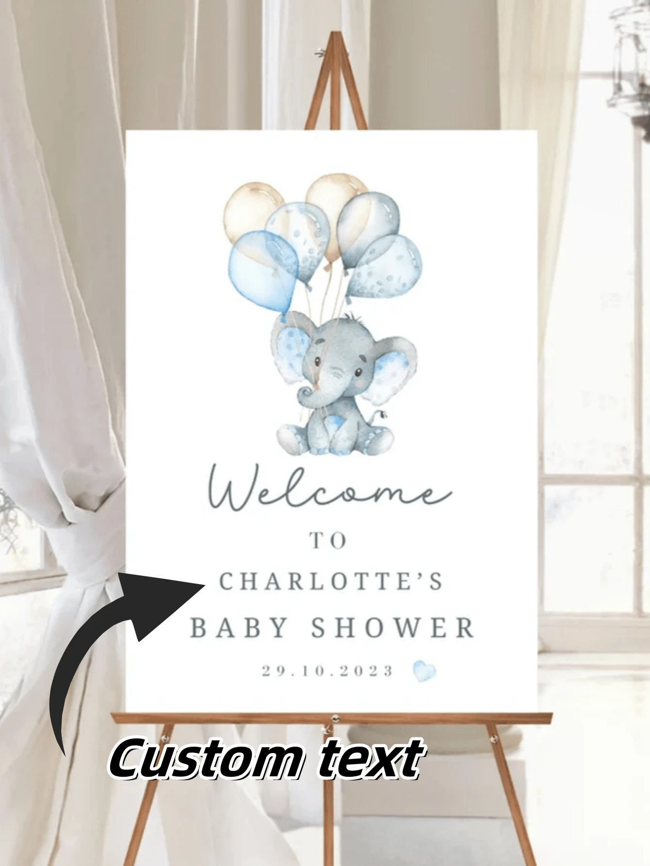 Customized Baby Shower Welcome Sign, Personalized Name Balloon Elephant Poster, Baby Boy Shower Decorations, Customizable Baby Shower Welcome Banner, Blue Elephant Party Decor, Elephant Theme Baby Shower Sign