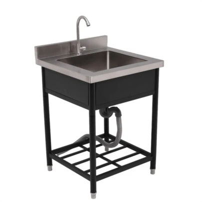 屋外流し台 ステンレス製 水栓付き 防カビ設計 組立簡単15分 キャンプ/ガーデン用 Sトラップ排水システム搭載