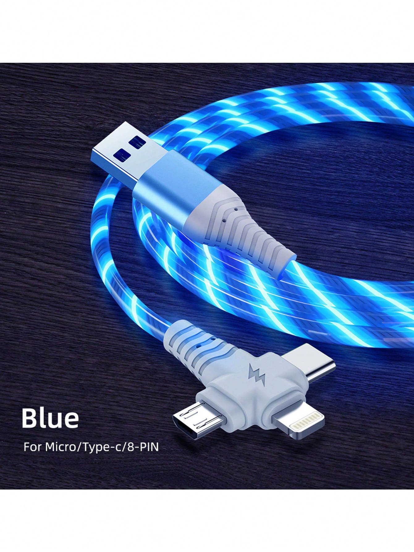 3-In-1 LED Illuminated Fast Charging Cable | Braided USB-C To Lightning/Micro USB | Compatible With 16/15 Series Super Fast Charger, Galaxy, Universal Travel/Home/Office Data Cable, Christmas Gift/Gift For Family