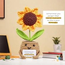 1 套（有趣的钩针向日葵带卡片 - 手工制作的房间装饰，送给妈妈的礼物，母亲节、圣诞节、祖母的生日礼物，假植物 - 彩色 - 查看 13