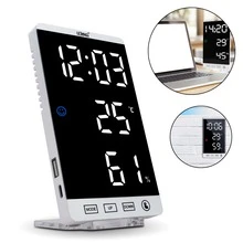 LED Digital Table Clock With Temperature Humidity 12 And 24h Alarm - Blanco - Ver 2