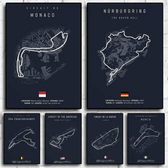 1 件，伊莫拉摩纳哥赛道帆布画壁画北欧海报美学赛车比赛图片家居装饰 FI 赛道，可选木框家居帆布挂画