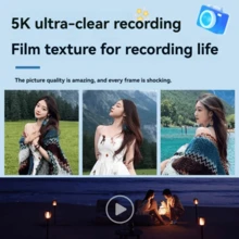 5K 高清视频、80MP 摄像头、自动对焦、16 倍光学变焦、2.8 英寸 IPS 屏幕、可充电电池、兼容网络摄像头(Win7+)、双高清显示屏、充电和录制、定时/连拍、微笑捕捉、美颜、LED 补光灯、18 倍数码变焦、内置 WiFi 传输。适合旅行、度假、礼物 - 彩色 - 查看 5