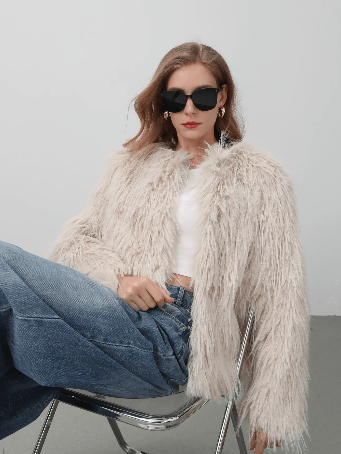 HZXVIC 女士时尚气质奢华仿皮草外套女式高端感修身上衣