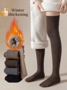 1/2/3/4/5双装女士保暖过膝袜,女士大腿袜,加厚保暖长筒袜,及膝袜,秋冬季舒适家居袜 - 彩色 - 查看 2