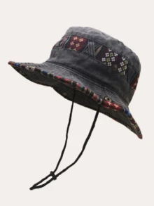 1 件男女洗水桶帽 - 复古民族风户外运动太阳帽/时尚休闲桶帽舒适太阳帽/骑行旅行度假登山太阳帽男士太阳帽夏季帽子，适合徒步旅行和钓鱼等夏季户外活动 - 黑色 - 查看 12