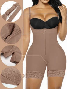 1 Pc Women High Compression Body Shaperwear, Shapewear , Butt Lifting And Tummy Control Jumpsuit, Thigh Slimming Lingerie, Suitable For Daily Wear Or Formal Occasions - 鏽棕色 - 查看 3