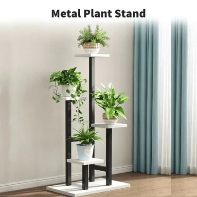 Lislark 4 Tier Metal Plant Stand Indoor Outdoor Garden Flower Pot Shelf Display Rack(Black+White)
