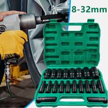 20-Piece Impact Wrench Socket Set 1/2" 8-32 Mm Hexagon Power Socket Wrench Nut - Green - View 1