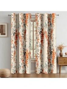 2 pezzi Tende con stampa digitale in stile country vintage, con elementi floreali in acquerello. Il design con occhielli facilita l'installazione. Adatte per ambienti come soggiorni, camere da letto e studi, aggiungendo un fascino elegante all'arredamento di casa. Stampa 2D - Multicolore - Visualizzare 2