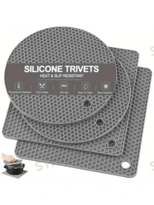 Bộ 2/4 tấm lót bàn màu xám, gói 4 tấm, tấm lót silicon đa năng chịu nhiệt, dùng cho lò vi sóng, tấm lót bếp, tấm lót bếp điện, thích hợp cho nồi lẩu, bát đĩa, mặt bàn bếp. - Hình vuông tròn màu xám - Xem 2