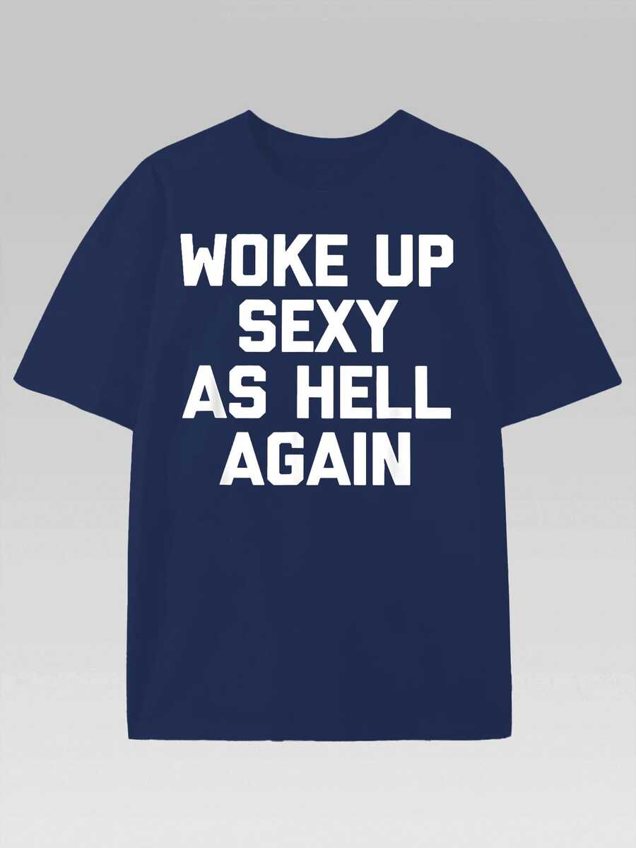 PAYEAH Woke Up S*Xy As H*Ll  Again T-Shirt  (Single Piece)100% Cotton 220g Heavy Cotton T Shirt - 藍色 - 查看 1