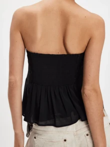 Women's Lace Floral Embroidery Tube Top Strapless Off Shoulder Ruffle Hem Babydoll Flowy Bandeau Tops Summer Sleeveless Backless Cute Cami Vest Sweet Going Out Tops Shirts Vintage Aesthetic Clothes Streetwear - 黑色 - 查看 2