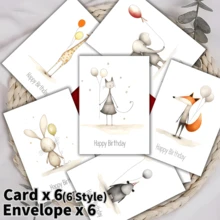 6 طقم، طقم بطاقات عيد ميلاد، ست بطاقات عيد ميلاد مرحة وطريفة، تصاميم متنوعة، مجموعة متنوعة من البطاقات الجنسية المتنوعة مع حيوانات غريبة وبالونات