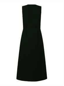 Ladies Elegant Party Sun Dress Dark Green/Black/Rose Red/Camel, Fashion V-Neck Sleeveless Pocket A-Line Dress-Suitable For Casual-Out-Party-Daily Commute - Black - View 3