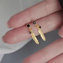 2 Stücke 925 Sterling Silber Feder Cubic Zirconia Ohrstecker, eleganter Alltagstragen für Frauen