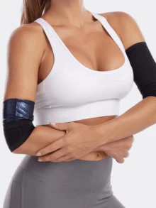 1 Pair Women Arm Sleeves, Arm Elastic Slim Upper Arm Compression Shapers,Elastic Design Sports Sweaty ,For Women Girls Weight Loss - Blue - View 3