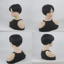 One Piece Black Short Middle-Part Wig For Men Synthetic Short Wigs Men Wig