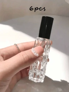 6 件 0.34 盎司透明空喷雾瓶带盖艺术设计化妆品香水乳液储存容器 DIY 美容工具，易于携带，适合旅行和外出，旅行配件家居浴室装饰秋季装饰返校香水瓶