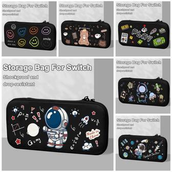 1PC Cartoon Animal For Switch2 Organizer Case Holds NS Grip Lite Data Cable Large Capacity Portable Storage Travel Bag Black Protective Case Dustproof Case Fingerprint Resistant Birthday Gift