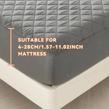 1pc Full-Size Waterproof Bed Sheet, Skin Friendly Quilted Mattress Cover, Room Decoration, 11.02 Inch Deep Pocket Solid Color Square Grid Bedding, Soft And Comfortable Home Essentials, Suitable For Single, Twin, Large, And Extra Large Mattresses, Universal For All Seasons, Autumn Decoration, New Atmosphere Of Home And Life, Machine Washable - Black - View 5