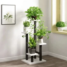 Lislark 4 Tier Metal Plant Stand Indoor Outdoor Garden Flower Pot Shelf Display Rack(Black+White) - Black and White - View 4